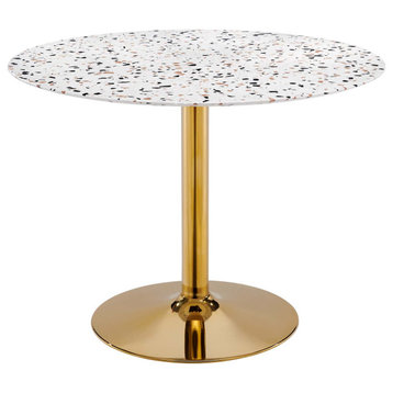 Verne 40" Round Terrazzo Dining Table, Gold White