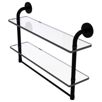 Remi 22" Two Tiered Glass Shelf with Towel Bar, Matte Black