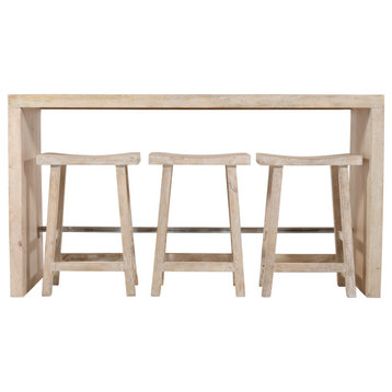 Montez 4-Piece Solid Wood Bar Table and Stools Set, Brushed White Finish