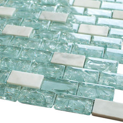 Baby Blue Crackle Glass and Bianco Marble Mosaic Tile - Home Accessories & Decor