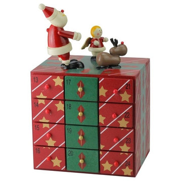 10" Red and Green Decorative Elegant Advent Storage Calendar Box