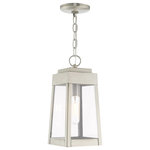 Livex Lighting - Livex Lighting Brushed Nickel 1-Light Outdoor Pendant Lantern - This updated industrial design comes in a tapering solid brass brushed nickel frame with a sleek, straight-lined look and features clear glass panels.