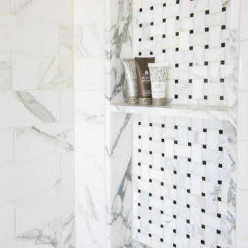 Grid Glass Arabascato Marble Bathroom