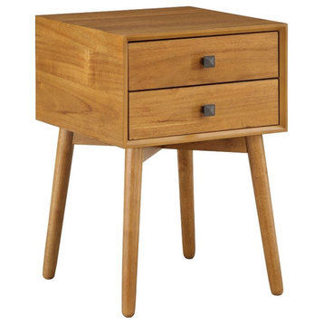 Furniture of America Alto Mid-Century Wood 2-Drawer Side Table in Light Oak