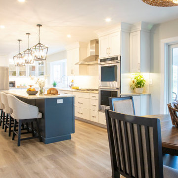 Warm White and Blue Kitchen