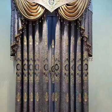 QYC125I Hebe New Flowers Bloom Luxury Damask Chenille Embroidered Brown Blue Cus