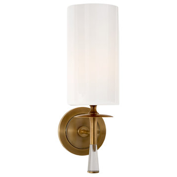 Drunmore Single Sconce in Hand-Rubbed Antique Brass and Crystal with White Glass