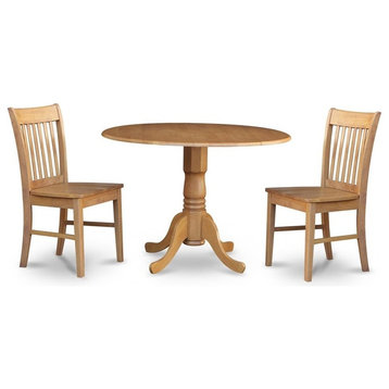 3-Piece Kitchen Nook Dining Set, Round Table Plus 2 Dinette Chairs, Oak