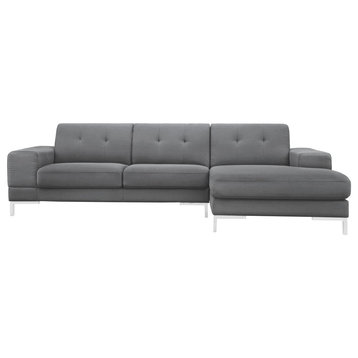 Divani Casa Forli Modern Gray Fabric Sectional Sofa, Right Facing Chaise
