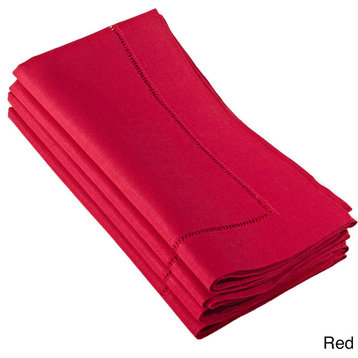 Solid Color Hemstitched Linen Blend 20x20 Napkin,  Set of 4 , Red