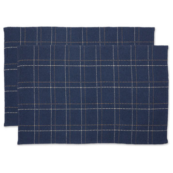 DII French Blue Variegated Plaid Recycled Yarn Rug, Set of 2