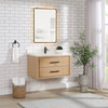 Cristo Floating Bath Vanity With Stone Top, Fir Wood Brown, 36in., No Mirror