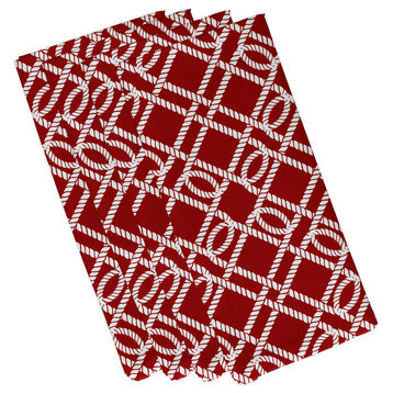 Know The Ropes, Geometric Print Napkin, Red, Set of 4