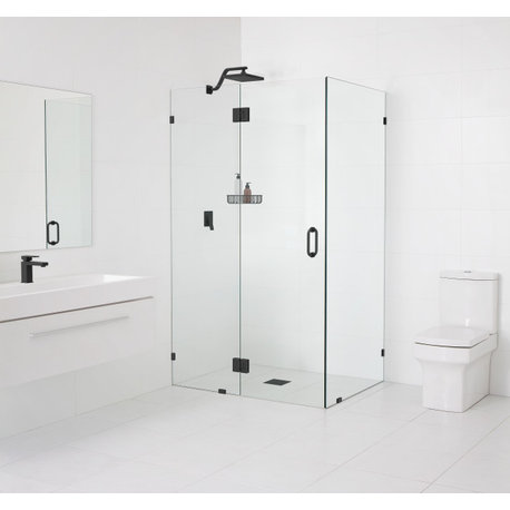 78"x60"x48" Frameless 90 Degree Shower Enclosure Glass Hinge, Matte Black