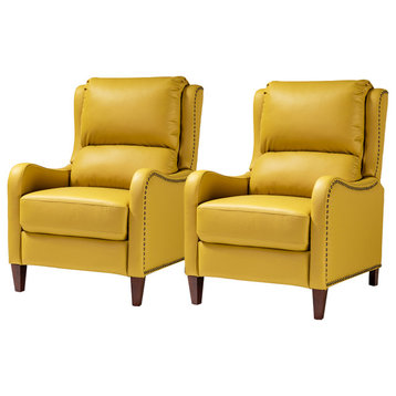Genuine Leather Recliner With Nailhead Trim Set of 2, Yellow