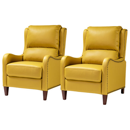 Genuine Leather Recliner With Nailhead Trim Set of 2, Yellow