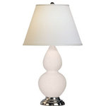 Robert Abbey - Robert Abbey 1690X Double Gourd - Accent Lamp - TABLE LAMP Base Dimensions: 5.125  Chocolate Glazed Ceramic w/ Antique Silver Base  Ivory Silk Stretched FabricDouble Gourd Accent Lamp Lily Glazed Ceramic Antique Silver and Pearl Dupioni Fabric Shade *UL Approved: YES *Energy Star Qualified: n/a  *ADA Certified: n/a  *Number of Lights: Lamp: 1-*Wattage:150w A19 Medium Base bulb(s) *Bulb Included:No *Bulb Type:A19 Medium Base *Finish Type:Lily Glazed Ceramic Antique Silver