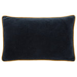 Jaipur Living - Jaipur Living Lyla Solid Navy/Cream Poly Lumbar Pillow - The Emerson pillow collection features an assortment of clean-lined, coordinating accents crafted of luxe cotton velvet. The Lyla lumbar pillow lends simple sophistication to modern spaces with a solid navy color and gold piped edges.