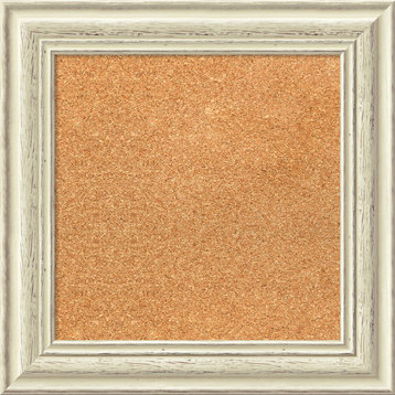 Framed Cork Board, Country White Wash Wood, 18x18