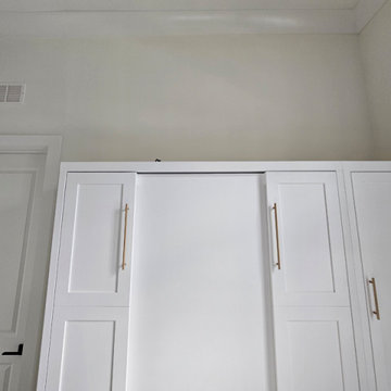 Square Shaker 9 Panel Murphy Wall Bed with Hidden Desk, Hidden Leg ,Pier Cabinet