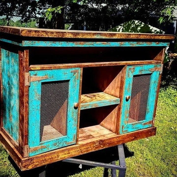 Reclaimed teal TV console