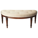 Butler Specialty Company - Butler Tamara Cherry Demilune Bench, Medium Brown - This elegant demilune bench features an ivory tufted button upholstered cotton seat atop carved solid hardwood Olive Ash Burl finished legs. It will stunningly dress up your dressing room,  or hall.