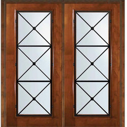 Pre-hung Double Door 80 Wood Alder Republic Full Lite Wrought Iron - Front Doors