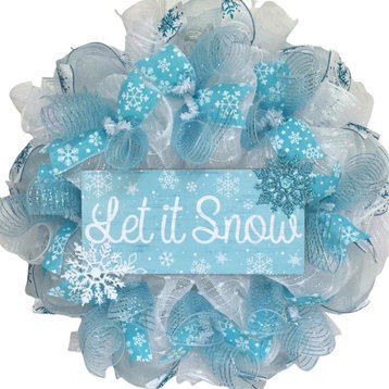 Let It Snow Snowflake Winter Wreath Handmade Deco Mesh