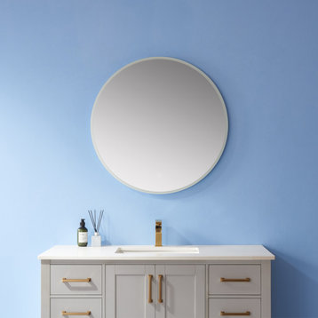 Modern & Contemporary Frameless Lighted Round Bathroom Mirror, 32 Inch