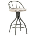 Hillsdale Furniture - Hillsdale Worland Backless Adjustable Stool, Wood Saddle Seat, Pewter - Put a new spin on your home dining or entertaining space – literally! A rustic round saddle or tractor-style wood seat boasts a charcoal wood finish while a weathered pewter metal base and exposed corkscrew mechanism adds on-trend industrial flair. Four flared legs support a 360-degree swivel seat that easily adjusts from  26" to 30" for just the right height for everyone at the table.  Combining a spindle curved metal back and perfectly placed ring footrest this adjustable stool will keep you comfy at every turn. Assembly required.