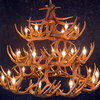Faux Rustic Whitetail Antler Chandelier, 42 Antlers, 27 Lights