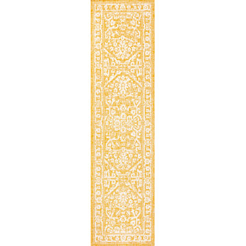 Malta Boho Medallion Textured Weave Indoor/Outdoor, Yellow/Cream, 2x8