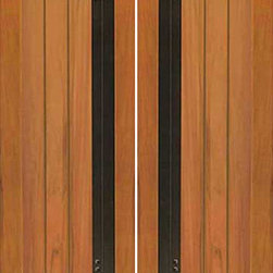 Flush Panel Double Door, with a Contemporary Heavy Iron Handle - Front Doors