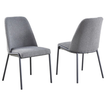 Set of 2 Polar Fleece Fabric Side Chairs in Dark Gray with Iron Gray Legs
