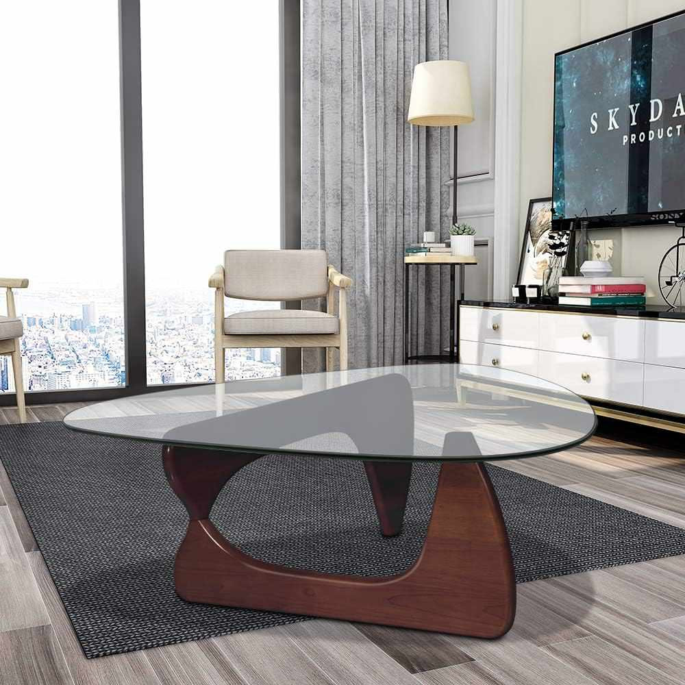 Sculptural Coffee Table with Clear Triangle Glass Top and Elegant ...