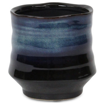 Blue Ceramic Pot with Curved Design