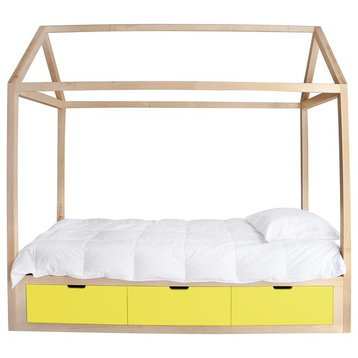 Nico & Yeye Domo Zen Twin Bed with Drawers, Maple, Yellow