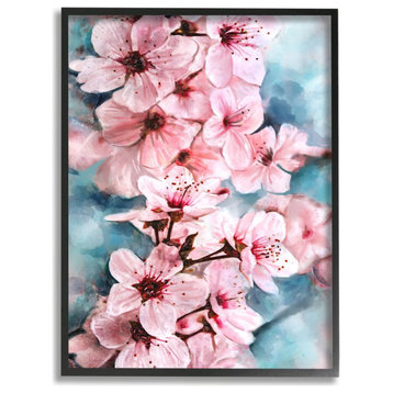 Branch of Blooming Cherry Blossoms Pink Blue11x14