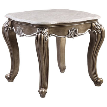 ACME Elozzol End Table in Marble & Antique Bronze Finish