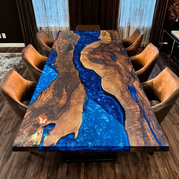 Black Walnut Blue River Epoxy Table