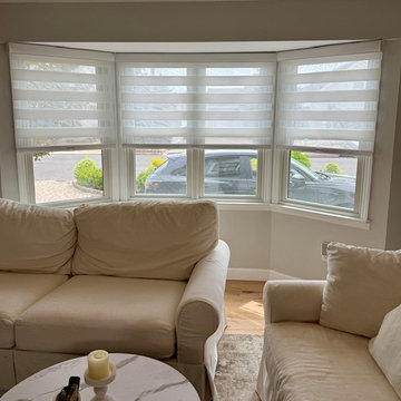 Alta Cordless Banded Shades in Living Room Bay Window