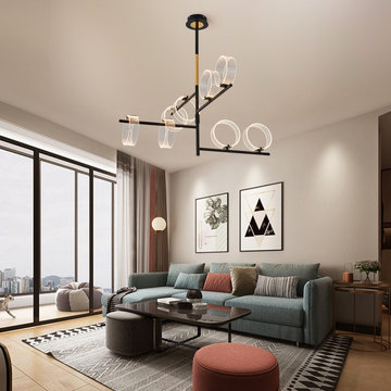 Linear LED Acrylic Chandelier Modern Island Light Black and Gold 8 Light