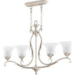Quorum - Quorum 6572-4-70 Flora - Four Light Island - Flora Four Light Island Persian White White Linen Glass *UL Approved: YES *Energy Star Qualified: n/a  *ADA Certified: n/a  *Number of Lights: Lamp: 4-*Wattage:100w Medium bulb(s) *Bulb Included:No *Bulb Type:Medium *Finish Type:Persian White