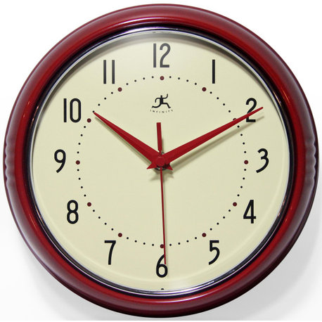 Infinity Instruments Retro Kitchen Vintage 50s Wall Clock, Red
