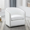 Tyler Milky White Faux Leather Swivel Arm Chair with Nailhead Trim