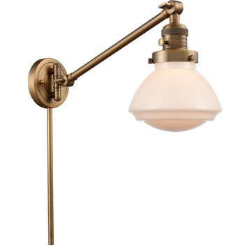 Olean 1 Light Swing Arm or Wall Lamp, Brushed Brass, Matte White Glass