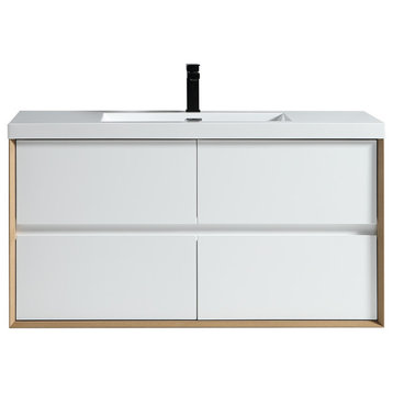 Kingdee Glossy White Wall Mounted Vanity with Reinforced Acrylic Sink, 48"