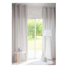 Cortina de ojales con motivos de triángulos grises/blancos 130 x 270 cm TRIX