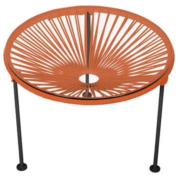 Zicatela Indoor/Outdoor Handmade Side Table, Orange Weave, Black Frame