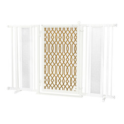 Fusion Gates - Fusion Gate with Gold Lattice Design, White Pearl, 60"-65" - Dog Gates